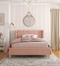 Cama con Cabecero Capitoneado color Rosado