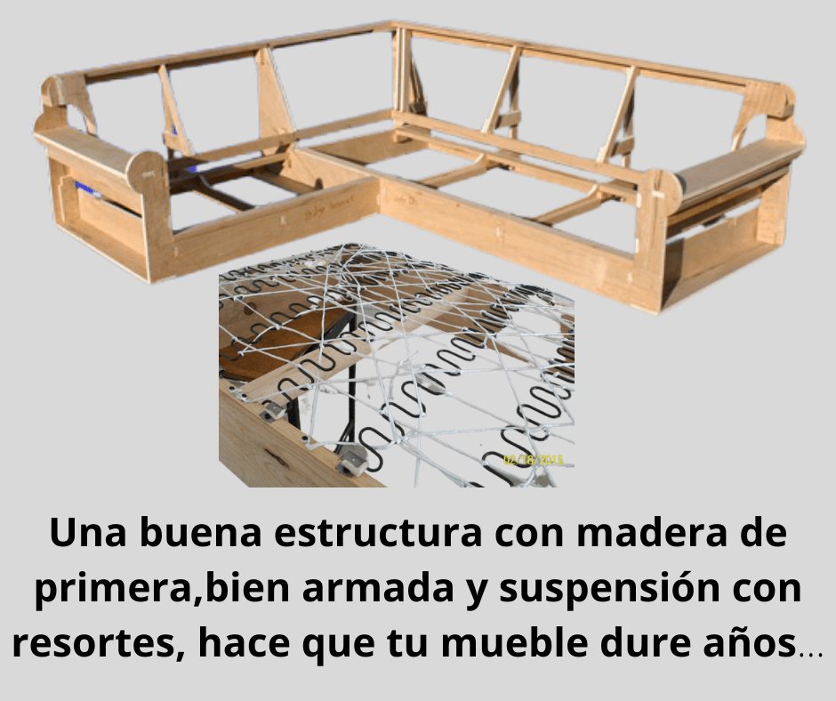 Muebles tapizados de calidad. Estructura armada de madera y tejido con resortes